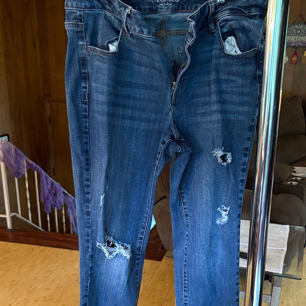 Maurices Deep Blue Ripped Skinny Jeans
